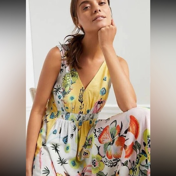 Anthropology Margaux Floral Dress Pastel Floral Smocked Waist Lace Back Small - Picture 2 of 14